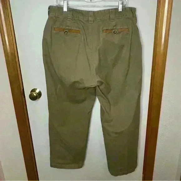 Orvis Khaki Leather Accent Jeans Men 36x28 Tan Outdoor Straight Leg Casual - Picture 5 of 7